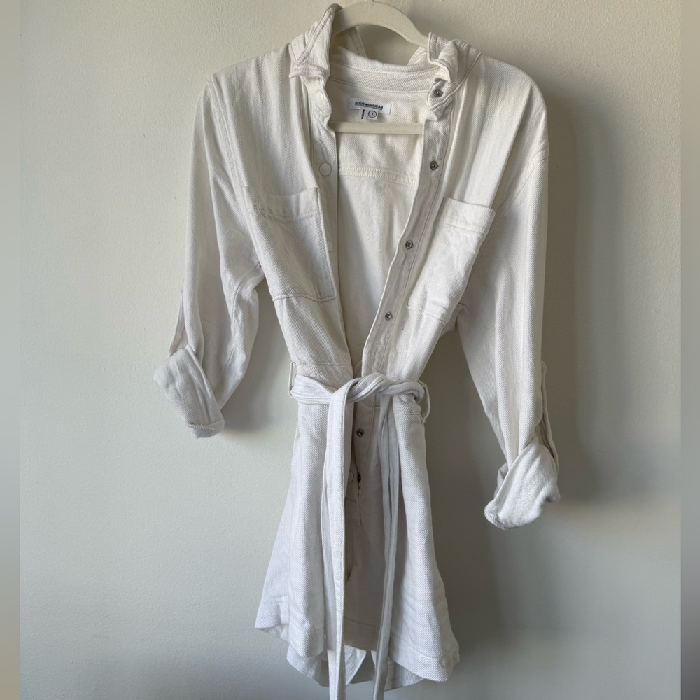 Good American white denim romper